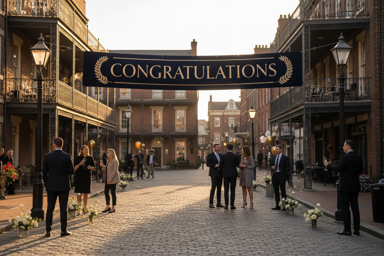 congratulations banner in town square