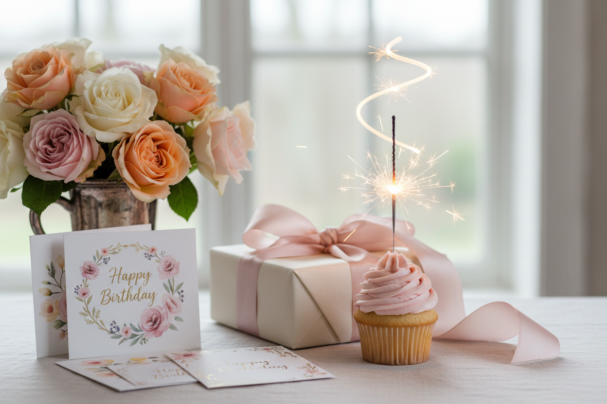 Elegant birthday cupcake with sparkler