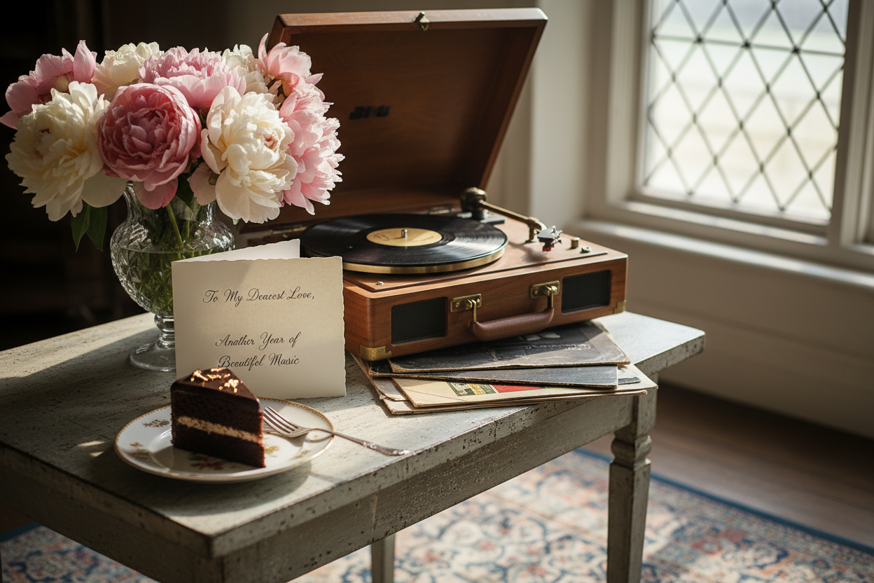 Elegant birthday with vintage record player