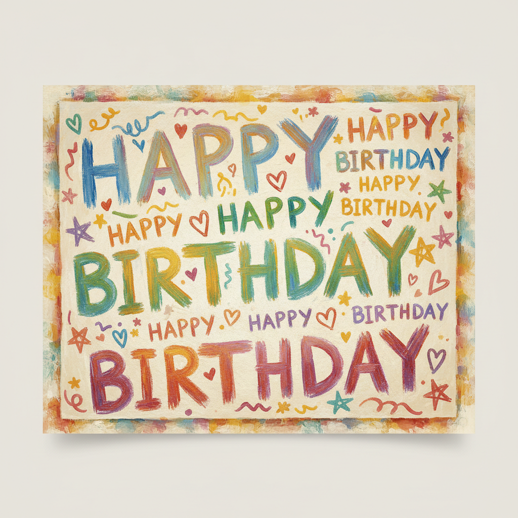 Painted childlike birthday card
