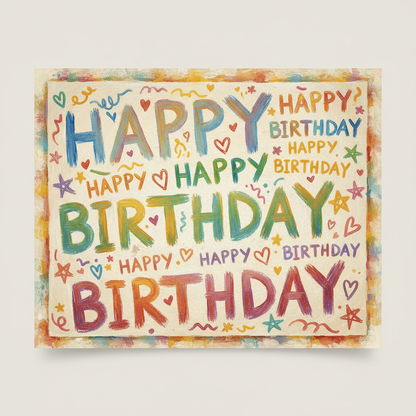 Painted childlike birthday card