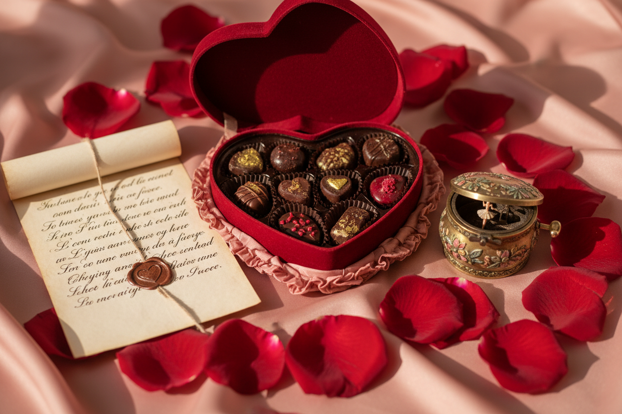 Valentine chocolates and love letter